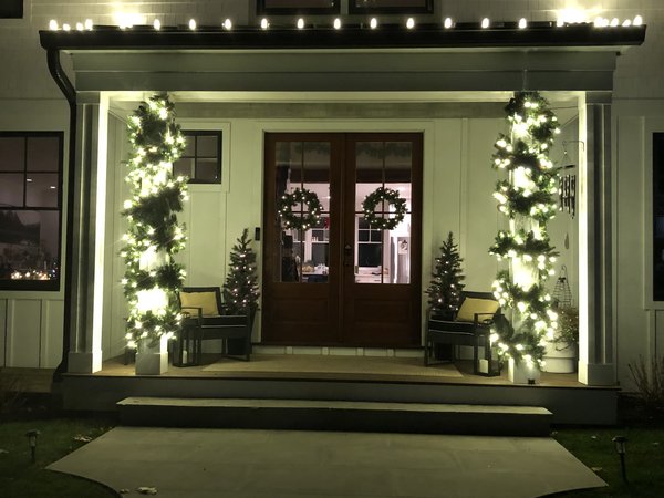 Garland and wreaths at the front entrance